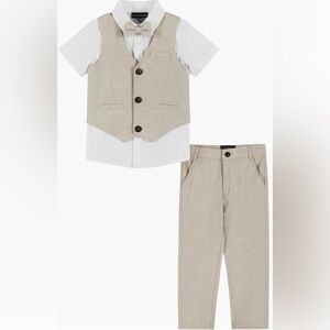 Andy and Evan 3-piece set Button Up Shirt Vest, Bow tie, and Pants Color Beige